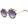 Chic hexagonal leopard print sunglasses with purple gradient lenses and gold temples - Floral Frame Gradient Grey Lens