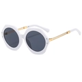 Chic white geometric polygonal sunglasses with dark grey lenses and gold metal temples - White Frame Gray Lens