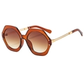 Fashionable hexagonal sunglasses with amber frames and gold metal temples - Tea Frame Gradient Tea Lens
