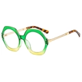 Polygonal sunglasses with green-yellow gradient frames and gold metal temples - Green Transparent Frame Transparent Lens