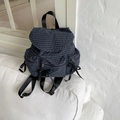 Dark grey plaid backpack featuring decorative black ribbon bows and multiple zip pockets - Dark Gray
