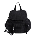 Sac à dos femme noir à carreaux avec plusieurs poches et bretelles réglables - Noir