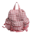 Sac à dos à carreaux vichy rouge et blanc avec nœuds décoratifs et multiples poches zippées - Rose