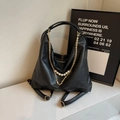 Borsa tote nera in pelle PU con catena dorata e perle eleganti per donna - Nero
