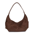 Dunkelbraune matte Wildleder-Hobo-Tasche mit Kontrastnähten und goldenem Reißverschluss - Braun