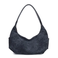 Minimalistische schwarze Wildleder-Hobo-Tasche mit stilvollen weißen Kontrastnähten - Schwarz