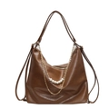 Bolso tote grande marrón oscuro con cadena de perlas y diseño versátil de hombro y mochila - Marrón