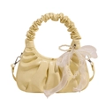 Elegante cremefarbene geraffte Handtasche für Damen mit Perlen und Schleife - Gelb