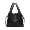 Minimalistische schwarze Handtasche aus Leder mit Litschi-Muster und Goldnieten - Schwarz