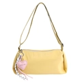 Light yellow canvas crossbody pillow bag with pink heart charm and adjustable strap - Yellow