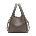 Chic warm gray bucket bag with lychee pattern leather and gold rivet details - Elephant Grey
