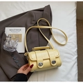 Piccola borsa a mano a tracolla giallo crema con doppia chiusura a girello in metallo lucido - Senza ciondolo / Giallo