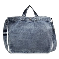 Bolso tote retro de mezclilla azul lavado con correa ajustable y asas superiores - Azul