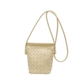 Sac seau tissé beige crème élégant avec bandoulière fine et détail de nœud latéral - Jaune