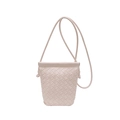 Sac bandoulière minimaliste en cuir tressé rose clair avec nœud et fine lanière d'épaule - Blanc