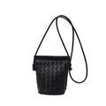 Vertical woven leather bucket bag in black with refined Intrecciato texture for women - Black