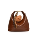 Bruine hobo tas van oliewasleder met pluchen beer hanger en gevlochten touw - Bruin