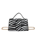 Mini borsa a mano con motivo zebrato bianco e nero e tracolla a catena a sfere dorate - Zebra Print