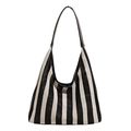 Bolso tote de tejido a rayas verticales con correa negra para uso diario casual - Rayas Blancas y Negras