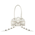 Chic cream white shoulder bag featuring oversized bow detail and silver stud accents - White