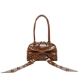 Sac à main en cuir marron foncé brillant avec un grand nœud et des rivets argentés - Marron