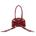 Sac à bandoulière en cuir verni bordeaux avec grand nœud et rivets métalliques - Rouge