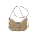Retro khaki crescent shoulder bag with adjustable buckle strap and silver hardware - Khaki