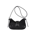 Retro black crescent underarm bag with silver buckle and punk style rivet details - Black