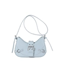 Light blue crescent shoulder bag with silver eyelets and punk style studs - Blue
