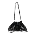 Sac seau en cuir verni noir avec cordon de serrage et rivets métalliques argentés - Noir