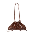 Sac seau en cuir marron avec rivets argentés et fermeture à cordon pour femmes - Marron