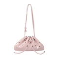 Pink patent leather drawstring shoulder bag with silver rivet studs and cloud shape - Pink