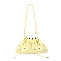 Light yellow leather drawstring bucket bag with silver studs and adjustable strap - Yellow