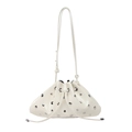Sac seau en cuir blanc brillant avec clous argentés et fermeture à cordon pour femme - Blanc