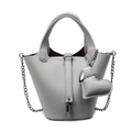 Light grey pebble leather bucket bag with silver chain strap and heart charm - Blue