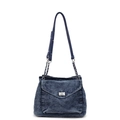 Washed denim tote bag with silver twist lock and chain strap for summer casual wear - Retro Blue