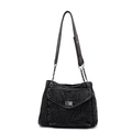 Dark grey washed denim tote bag with silver chain strap and metal turn-lock closure - Black