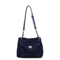 Large dark blue denim tote bag with silver metal swivel lock and chain strap - Dark Blue