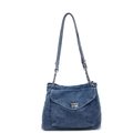 Classic blue denim crossbody bag with metal chain strap and turn-lock closure on white background - Light Blue