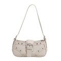 Borsa sottobraccio bianco crema con borchie argentate decorative e grande fibbia in metallo - Bianco