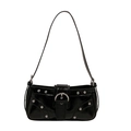 Sac sous le bras en cuir verni noir chic avec rivets argentés et boucle métallique - Noir