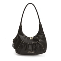 Classic black pleated hobo shoulder bag with crescent shape and gold hardware - Black