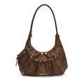 Vintage brown pleated hobo shoulder bag with metallic branding and side pocket detail - Brown