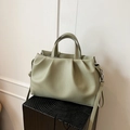 Sage green pleated handbag with litchi texture and detachable strap for women - Green
