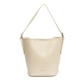 Cream bucket bag featuring a croc-embossed texture and matching single shoulder strap - White