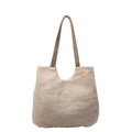 Borsa tote in paglia intrecciata crema con manici in finta pelle marrone a spalla - Bianco Sporco