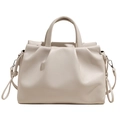 Elegante borsa tote in pelle bianco crema con design a pieghe e tracolla regolabile - Bianco Sporco