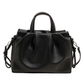 Elegante borsa a tracolla plissettata nera di grande capacità con dettagli argento - Nero