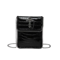 Borsa a tracolla nera motivo coccodrillo con croce gotica argento e bordi a catena - Nero