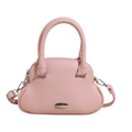 Borsa a mano rosa in pelle martellata con silhouette rotonda e tracolla regolabile - Rosa